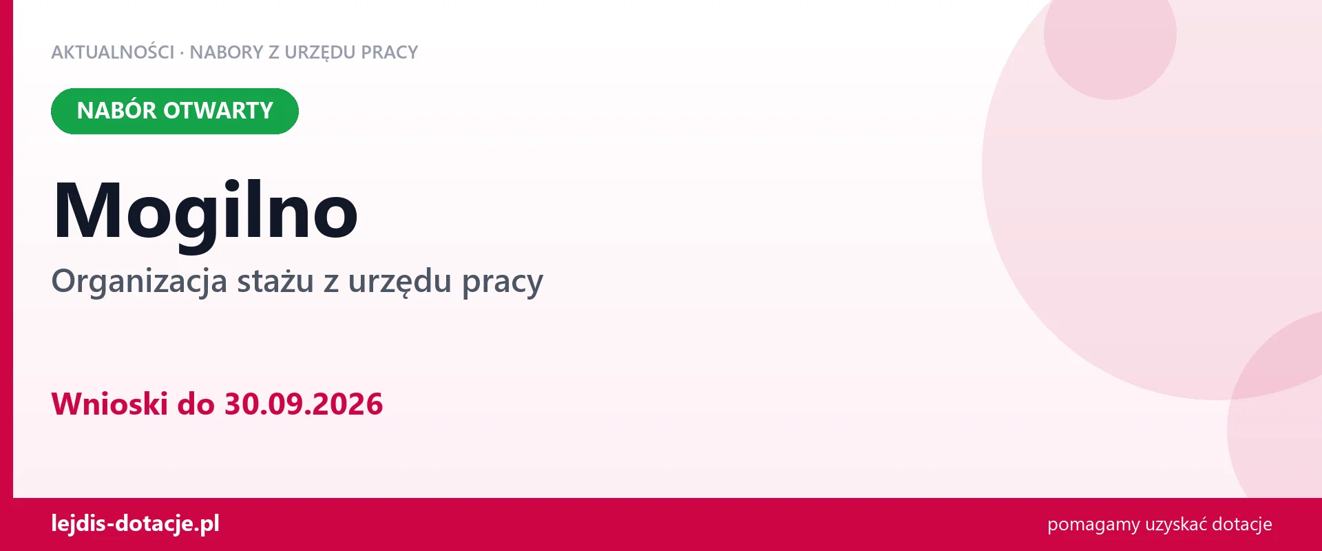 Mogilno: trwa nabór na organizację stażu (30 września 2026)