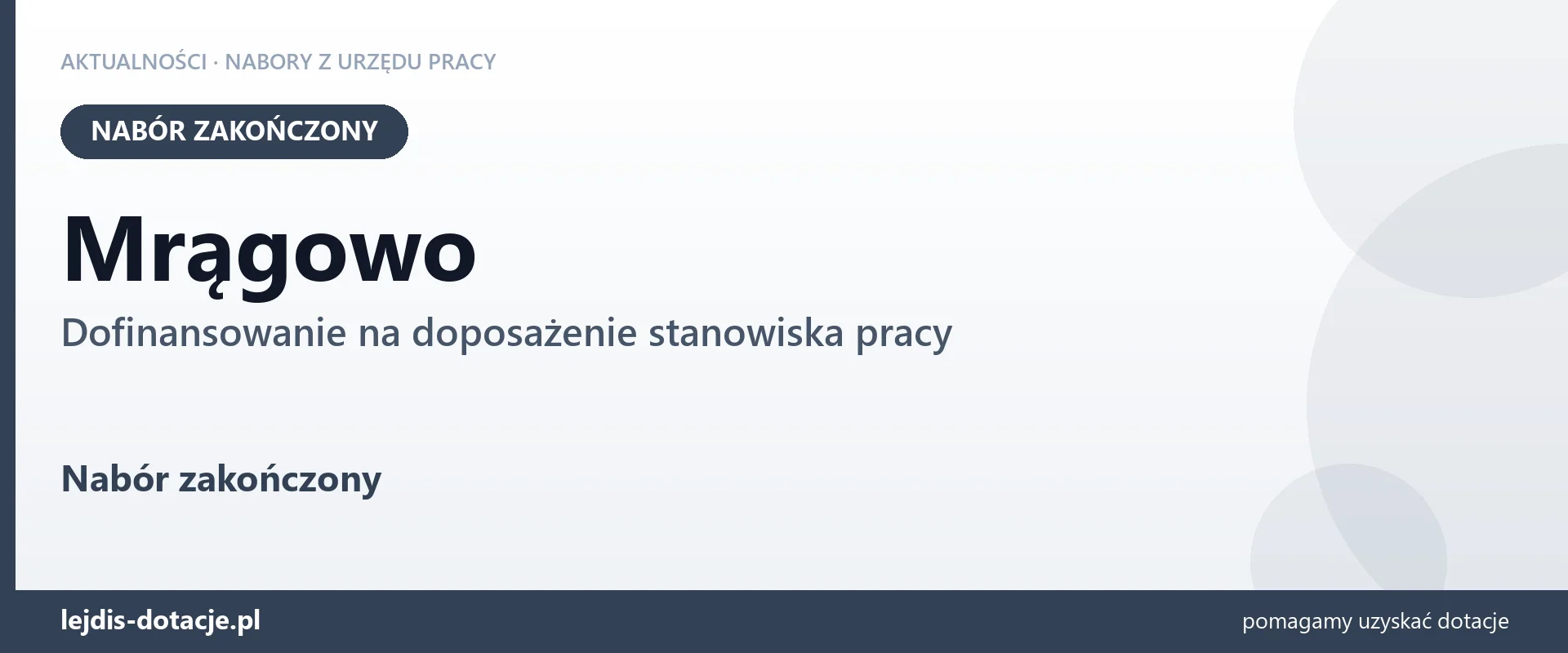 Mrągowo: nabór na dofinansowanie na doposażenie stanowiska pracy zakończony (3 września 2026)