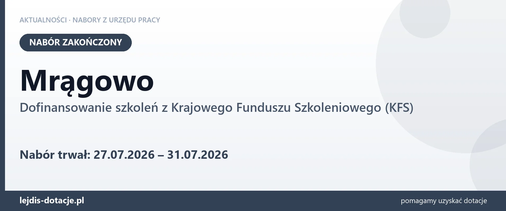 Mrągowo: nabór na dofinansowanie szkoleń z KFS zakończony (31 lipca 2026)