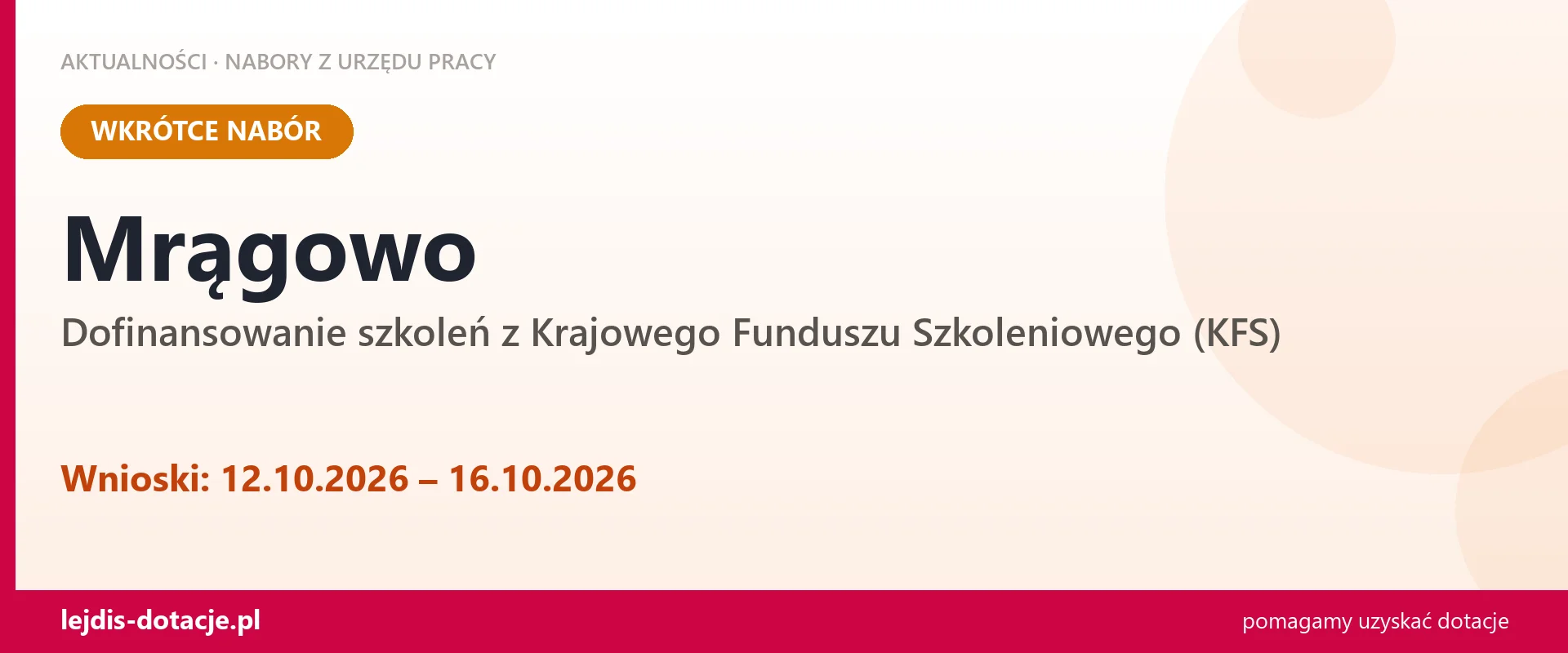 Mrągowo: od 12.10.2026 rusza nabór na dofinansowanie szkoleń z KFS (12 października 2026)