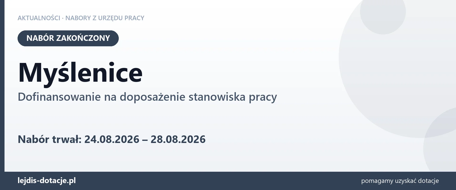 Myślenice: nabór na dofinansowanie na doposażenie stanowiska pracy zakończony (28 sierpnia 2026)