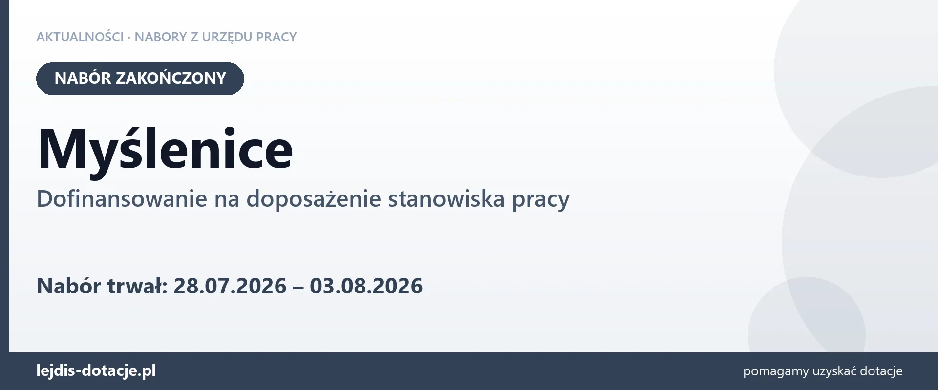 Myślenice: nabór na dofinansowanie na doposażenie stanowiska pracy zakończony (3 sierpnia 2026)