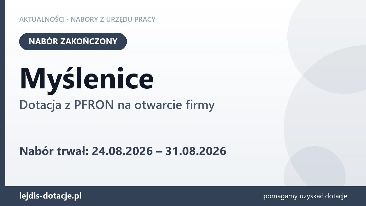 Myślenice: nabór na dotację z PFRON na otwarcie firmy zakończony (31 sierpnia 2026)