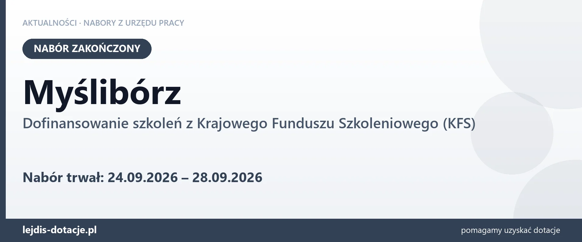 Myślibórz: nabór na dofinansowanie szkoleń z KFS zakończony (28 września 2026)