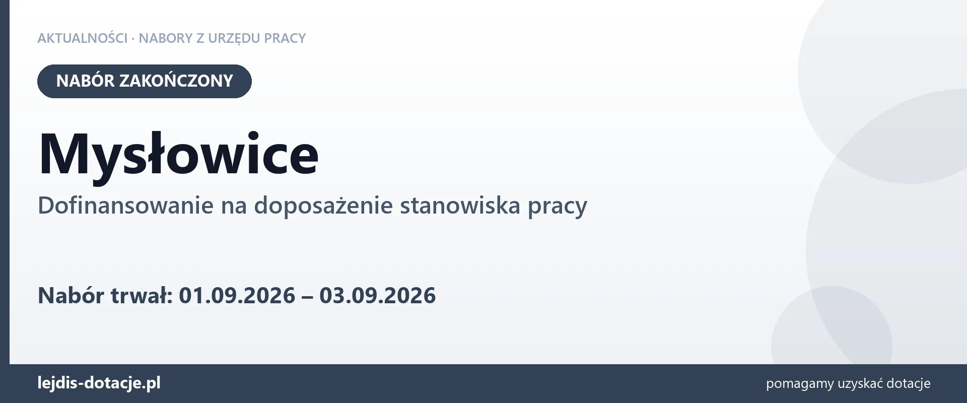 Mysłowice: nabór na dofinansowanie na doposażenie stanowiska pracy zakończony (3 września 2026)