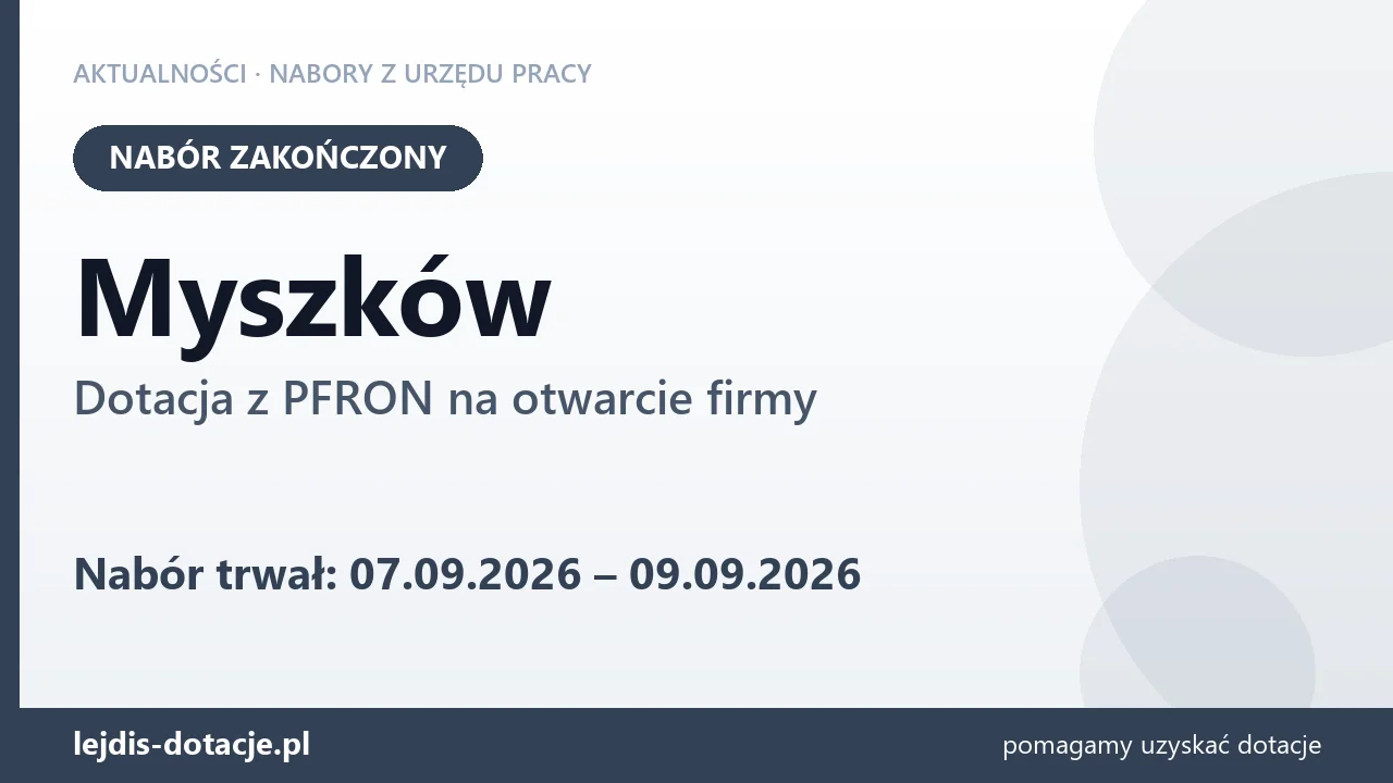 Myszków: nabór na dotację z PFRON na otwarcie firmy zakończony (9 września 2026)