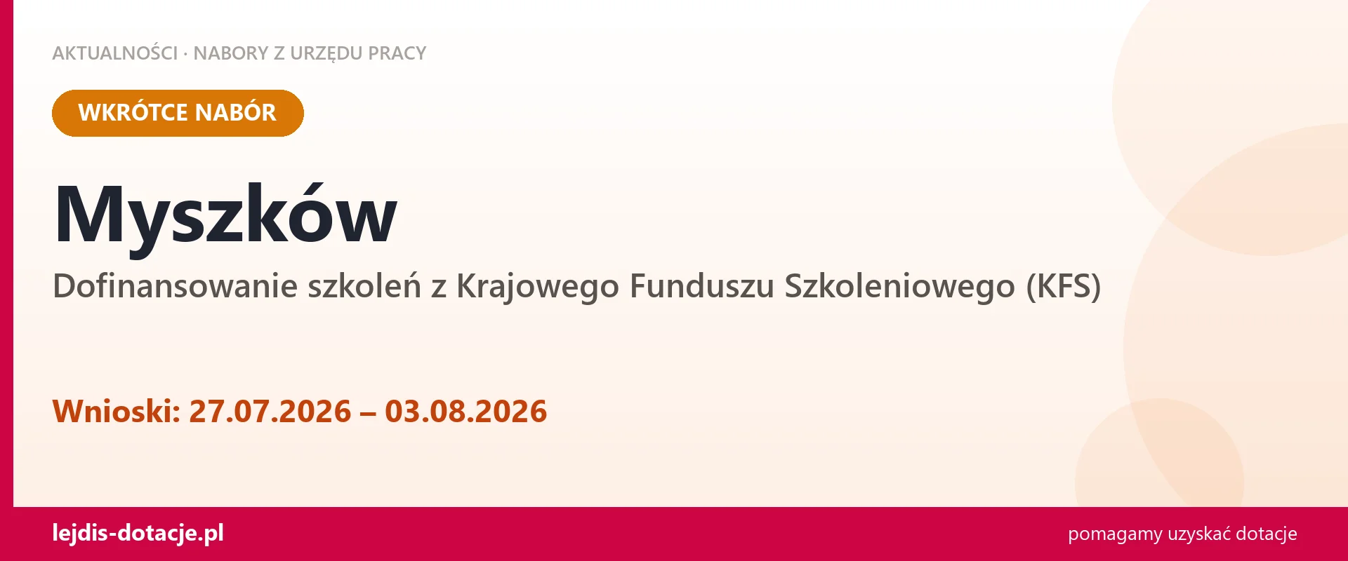 Myszków: od 27.07.2026 rusza nabór na dofinansowanie szkoleń z KFS (27 lipca 2026)