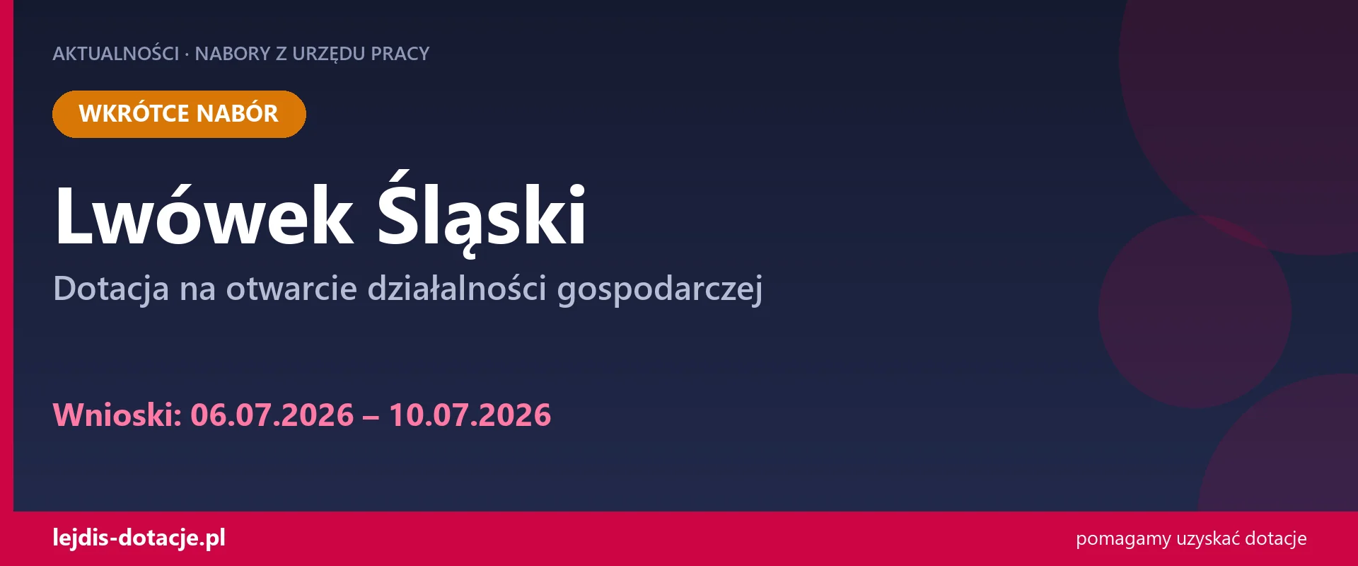 Nabór na dotacje w Lwówku Śląskim na otwarcie firmy (6 lipca 2026)