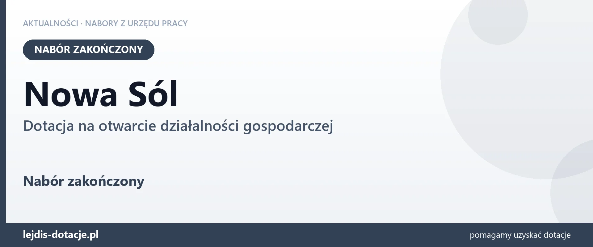 Nowa Sól: nabór na dotację na otwarcie działalności gospodarczej zakończony (5 października 2026)