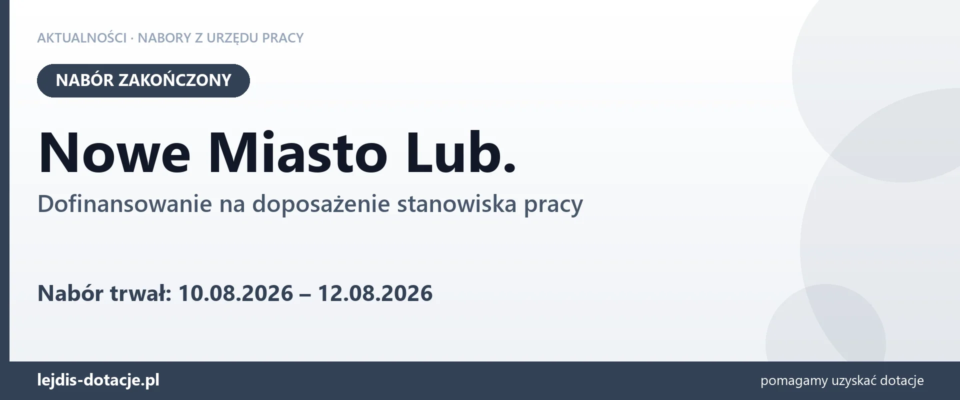 Nowe Miasto Lub.: nabór na dofinansowanie na doposażenie stanowiska pracy zakończony (12 sierpnia 2026)