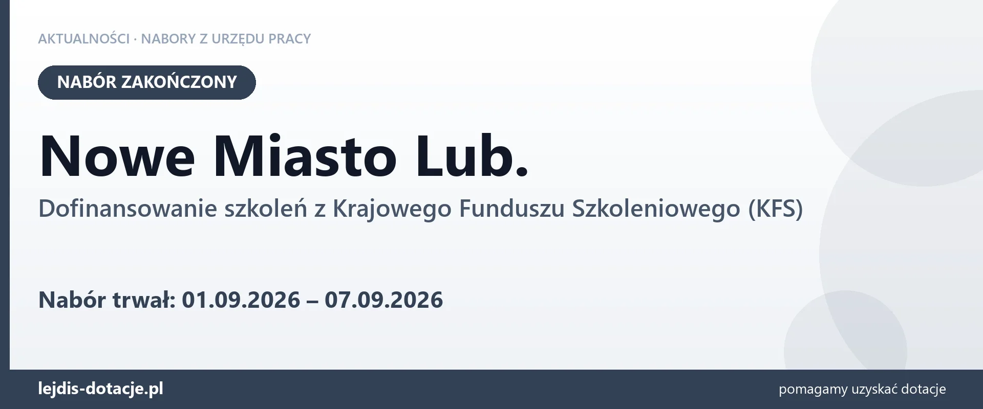 Nowe Miasto Lub.: nabór na dofinansowanie szkoleń z KFS zakończony (7 września 2026)