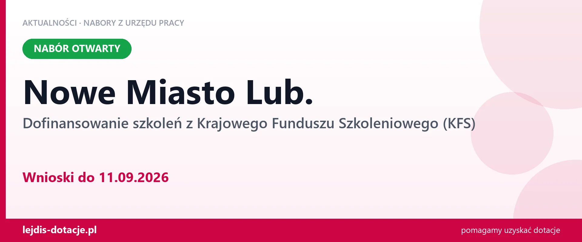 Nowe Miasto Lub.: trwa nabór na dofinansowanie szkoleń z KFS (11 września 2026)