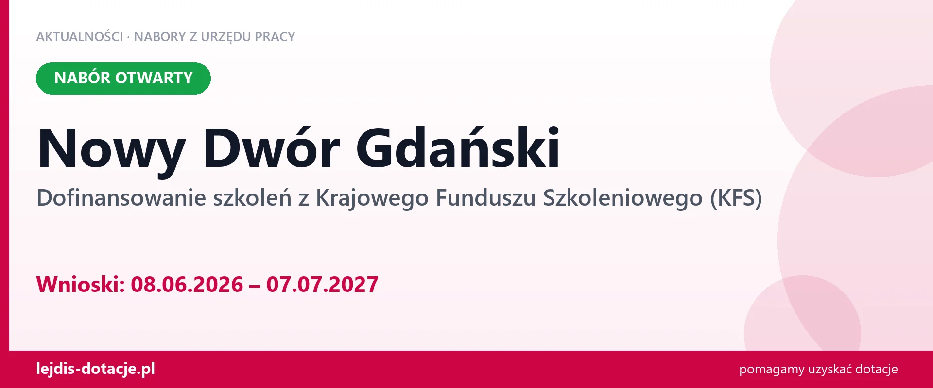 Nowy Dwór Gdański: trwa nabór na dofinansowanie szkoleń z KFS (8 czerwca 2026)