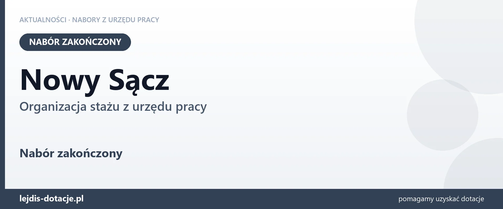 Nowy Sącz: nabór na organizację stażu zakończony (14 września 2026)