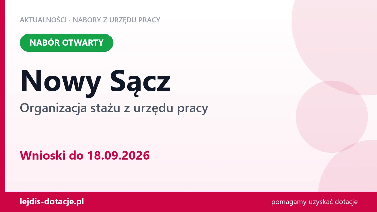Nowy Sącz: trwa nabór na organizację stażu (18 września 2026)
