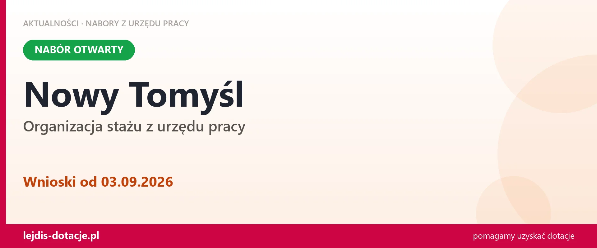 Nowy Tomyśl: trwa nabór na organizację stażu (3 września 2026)