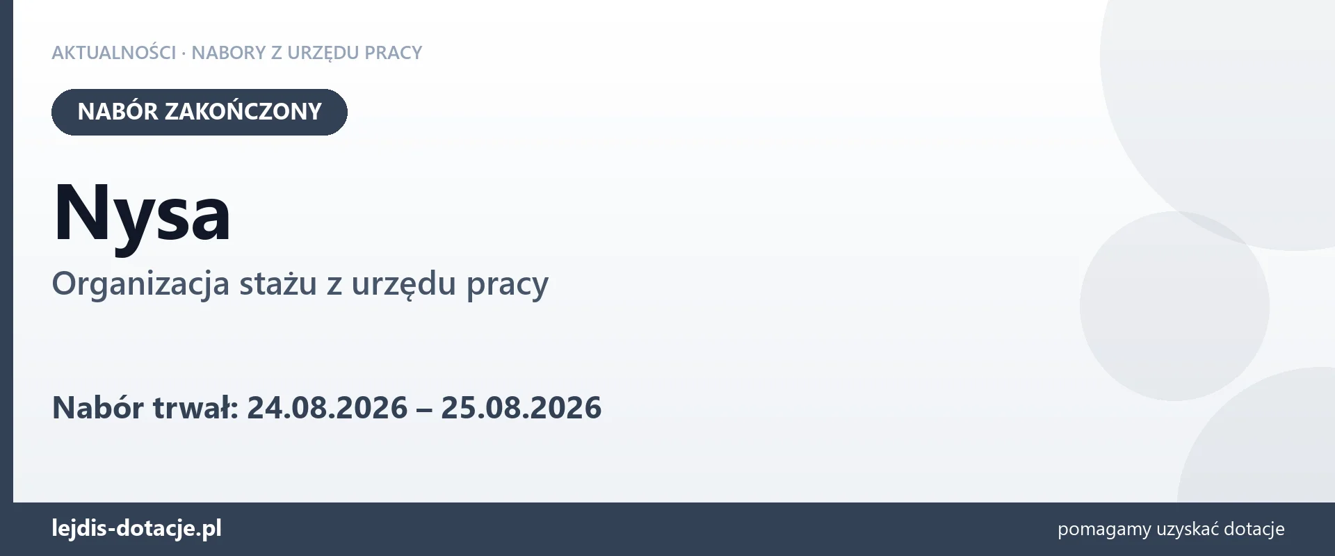 Nysa: nabór na organizację stażu zakończony (25 sierpnia 2026)