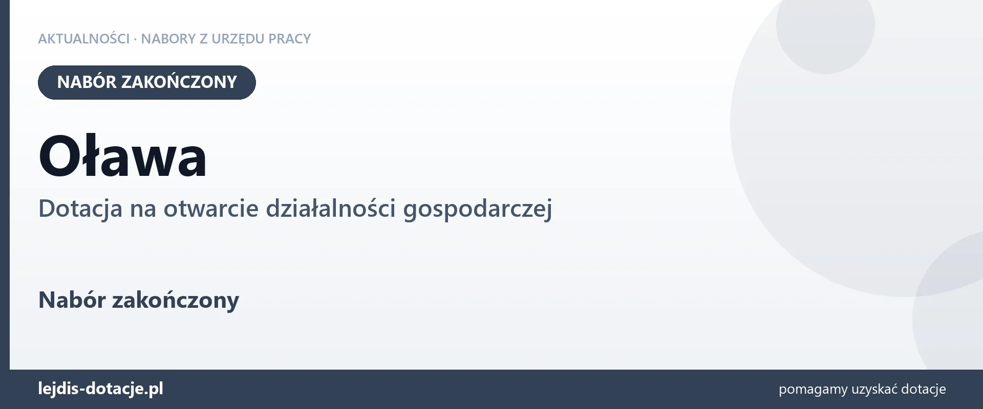 Oława: nabór na dotację na otwarcie działalności gospodarczej zakończony (22 września 2026)