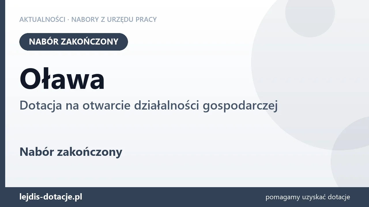 Oława: nabór na dotację na otwarcie działalności gospodarczej zakończony (22 września 2026)