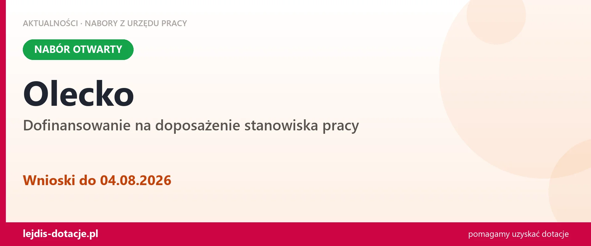 Olecko: trwa nabór na dofinansowanie na doposażenie stanowiska pracy (4 sierpnia 2026)