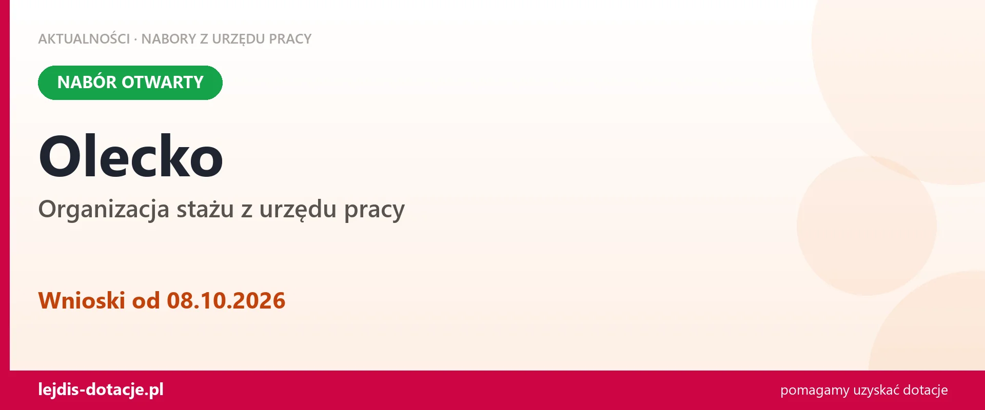Olecko: trwa nabór na organizację stażu (8 października 2026)