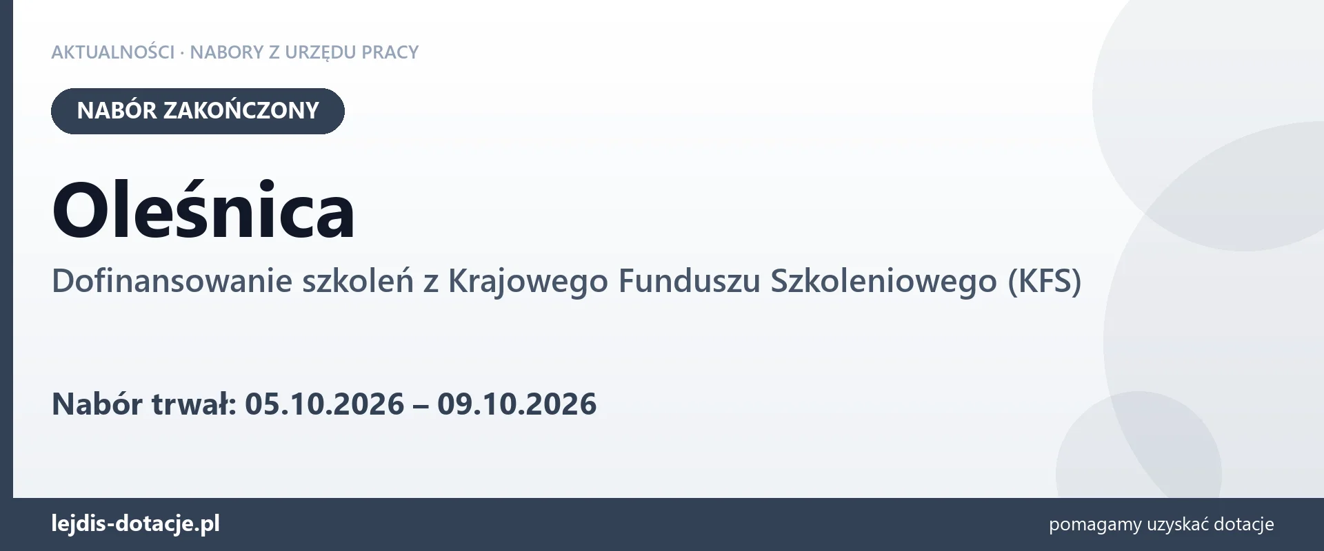 Oleśnica: nabór na dofinansowanie szkoleń z KFS zakończony (9 października 2026)
