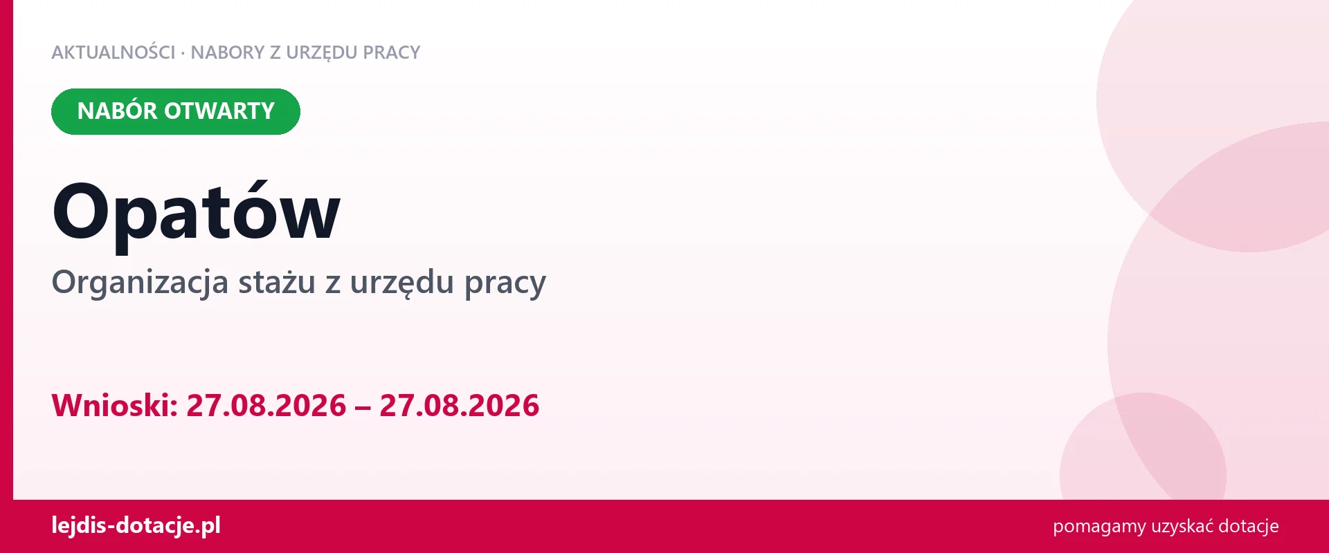Opatów: trwa nabór na organizację stażu (27 sierpnia 2026)