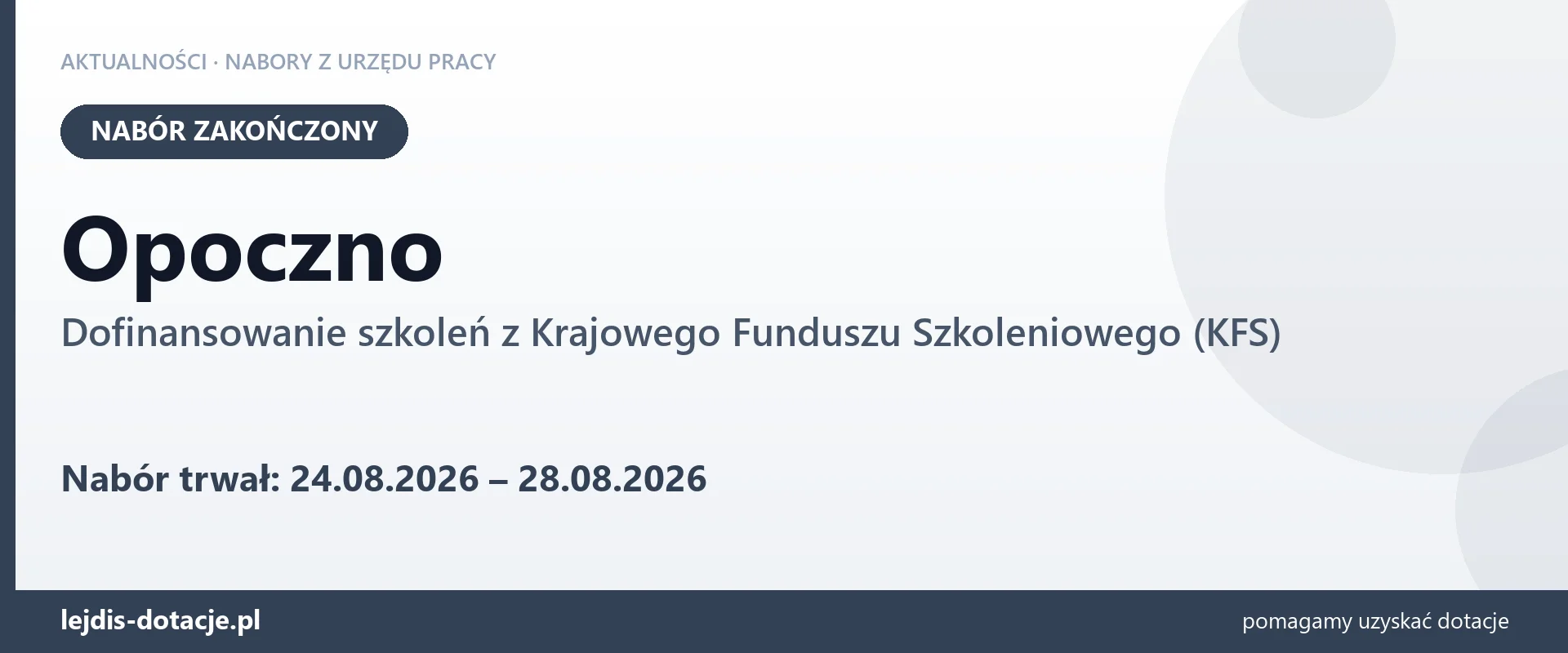 Opoczno: nabór na dofinansowanie szkoleń z KFS zakończony (28 sierpnia 2026)