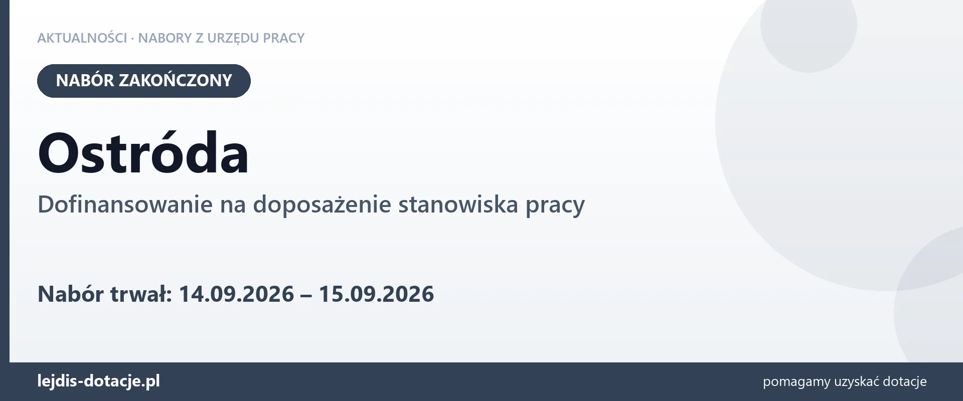 Ostróda: nabór na dofinansowanie na doposażenie stanowiska pracy zakończony (15 września 2026)