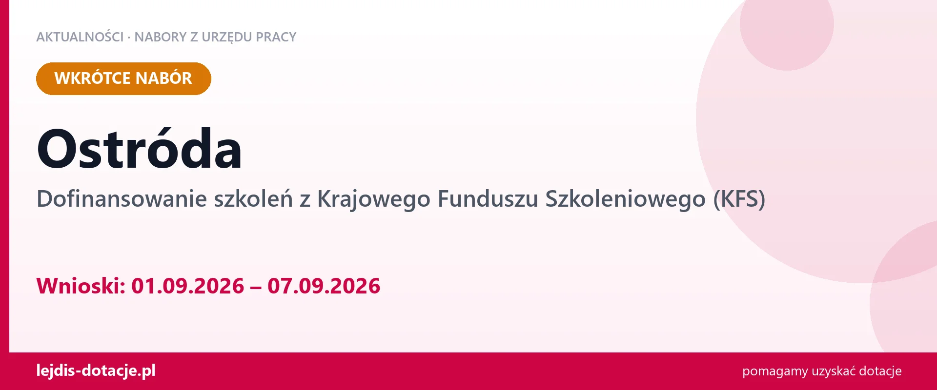 Ostróda: od 01.09.2026 rusza nabór na dofinansowanie szkoleń z KFS (1 września 2026)