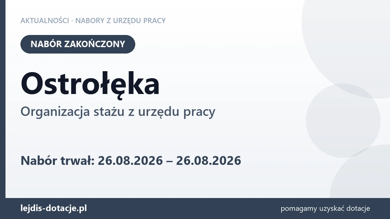 Ostrołęka: nabór na organizację stażu zakończony (26 sierpnia 2026)