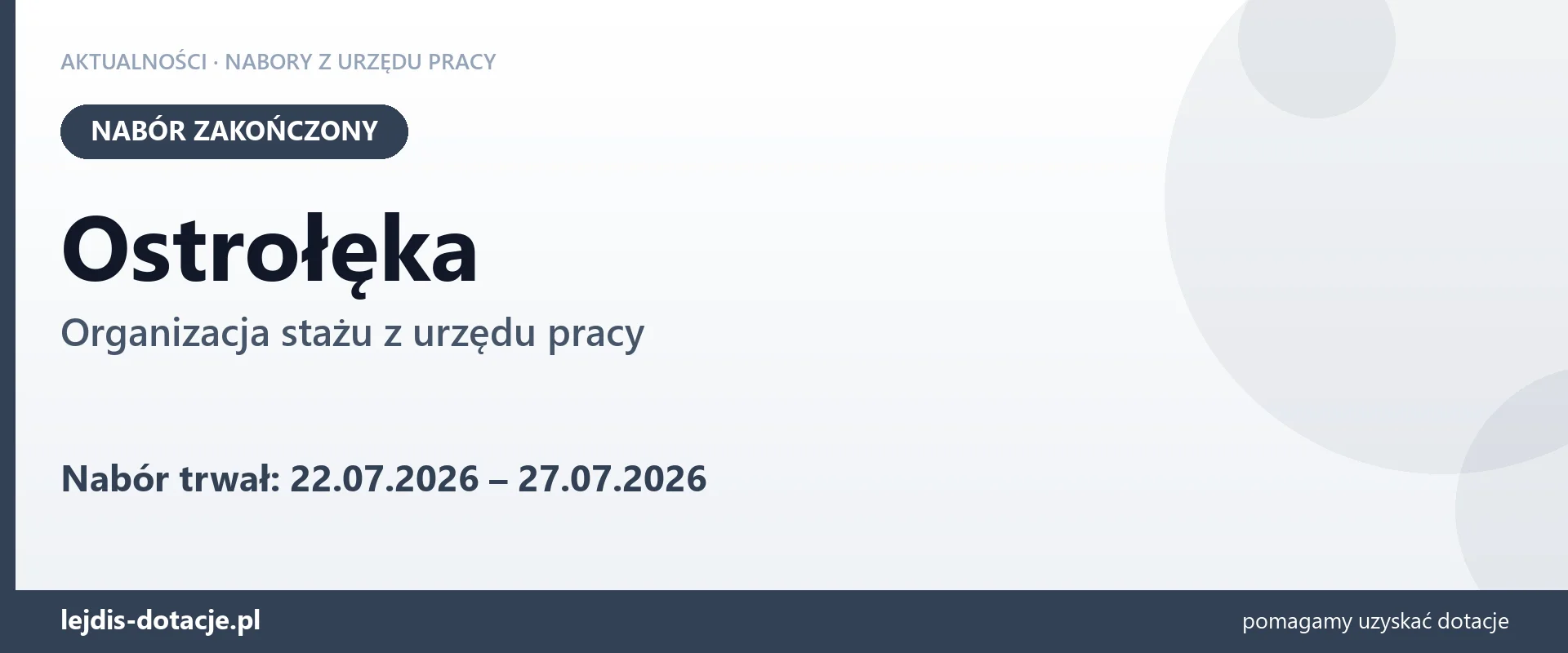 Ostrołęka: nabór na organizację stażu zakończony (27 lipca 2026)