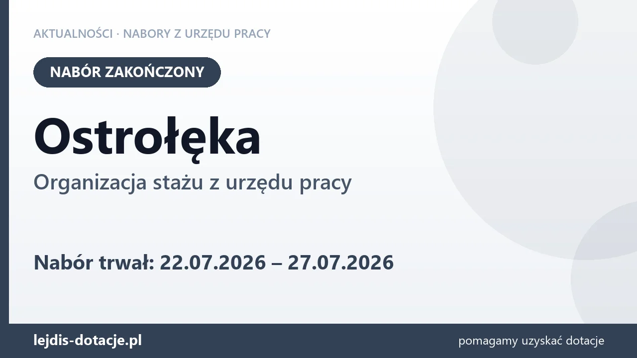 Ostrołęka: nabór na organizację stażu zakończony (27 lipca 2026)