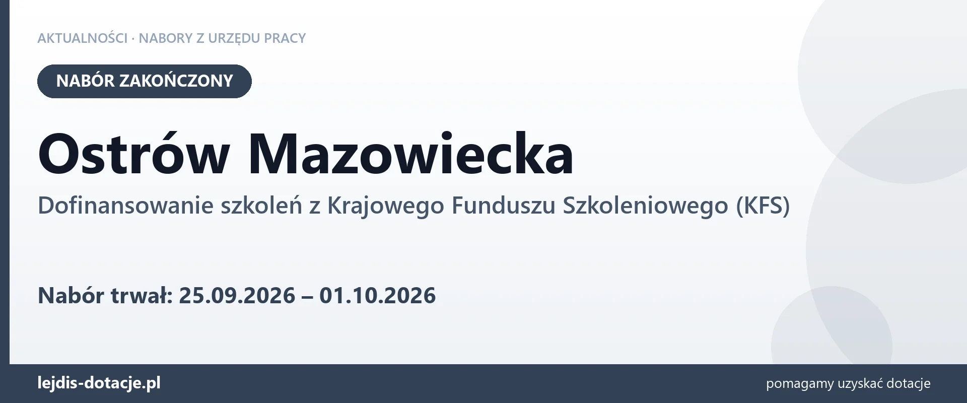 Ostrów Mazowiecka: nabór na dofinansowanie szkoleń z KFS zakończony (1 października 2026)