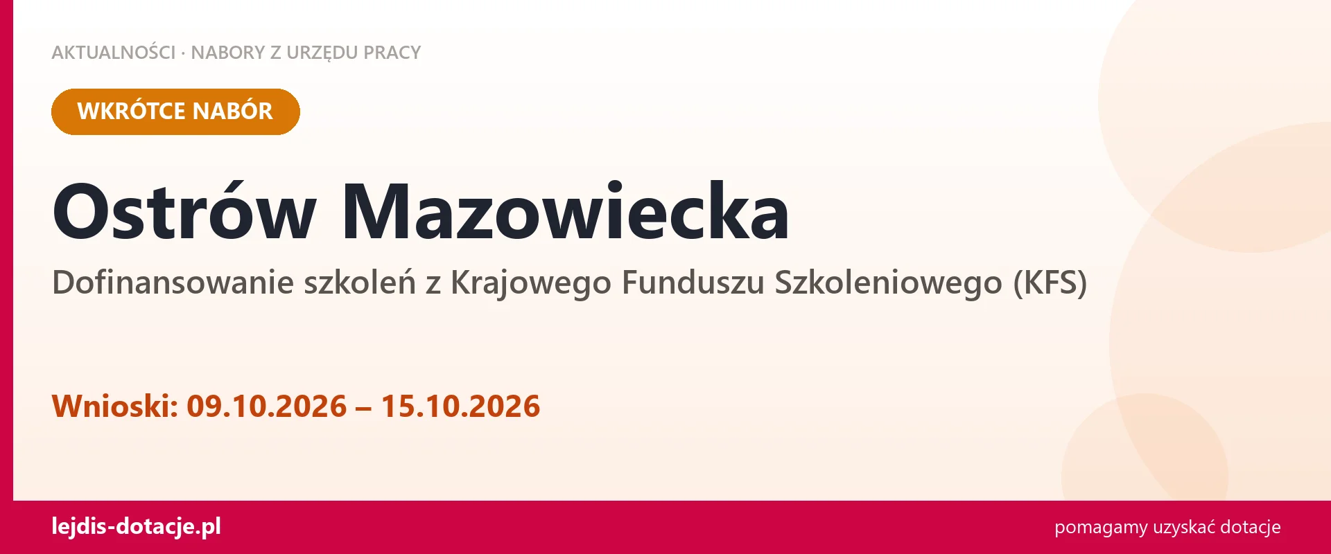 Ostrów Mazowiecka: od 09.10.2026 rusza nabór na dofinansowanie szkoleń z KFS (9 października 2026)