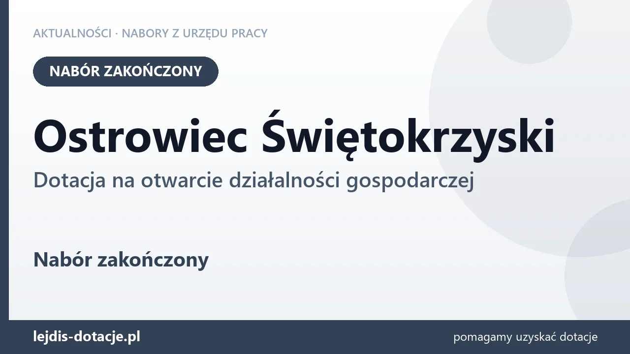 Ostrowiec Świętokrzyski: nabór na dotację na otwarcie działalności gospodarczej zakończony (19 października 2026)
