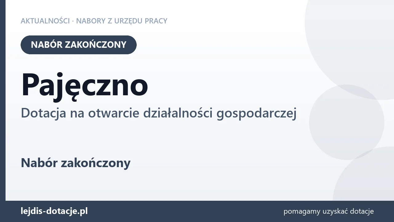 Pajęczno: nabór na dotację na otwarcie działalności gospodarczej zakończony (24 sierpnia 2026)