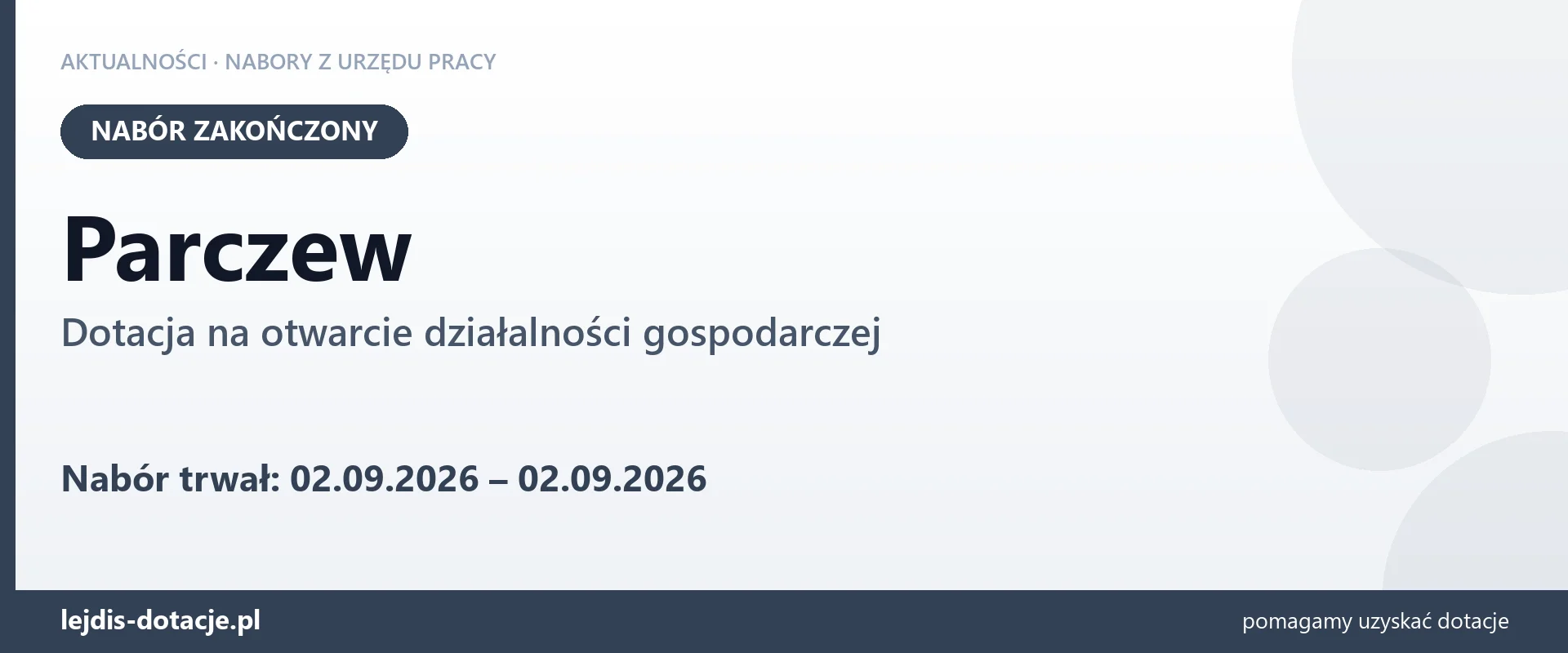 Parczew: nabór na dotację na otwarcie działalności gospodarczej zakończony (2 września 2026)