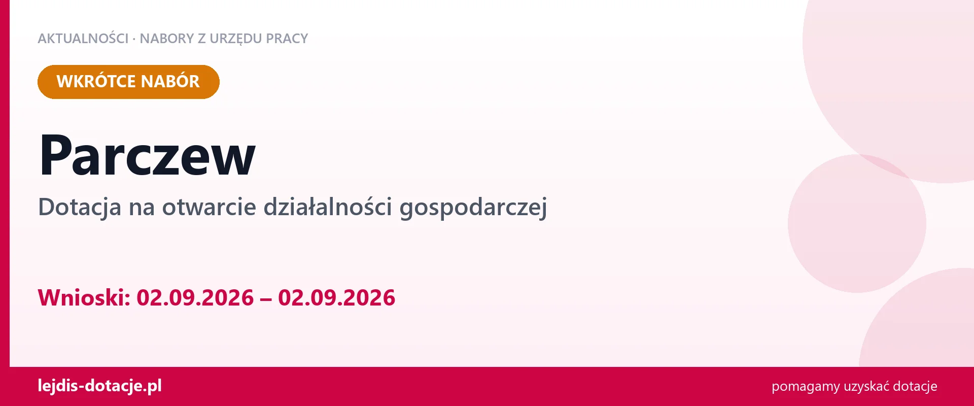 Parczew: od 02.09.2026 rusza nabór na dotację na otwarcie działalności gospodarczej (2 września 2026)