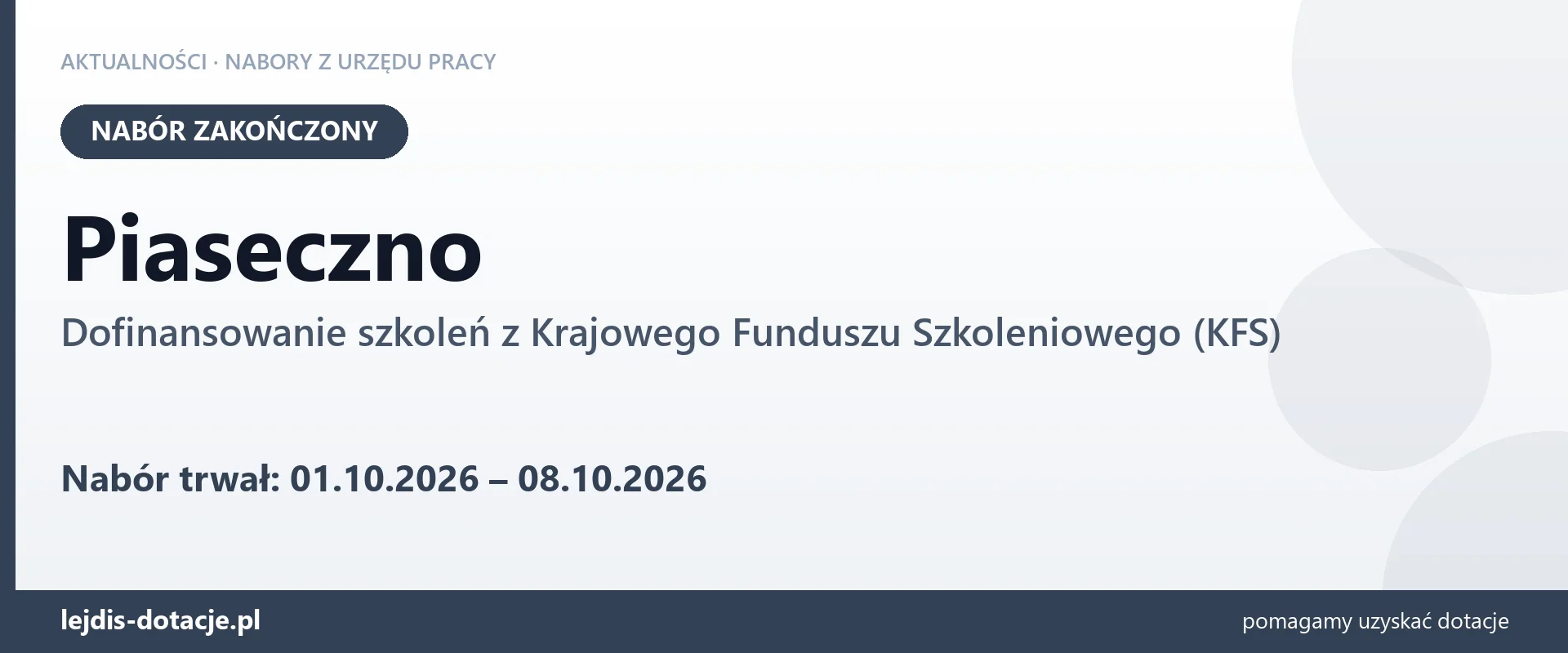 Piaseczno: nabór na dofinansowanie szkoleń z KFS zakończony (8 października 2026)