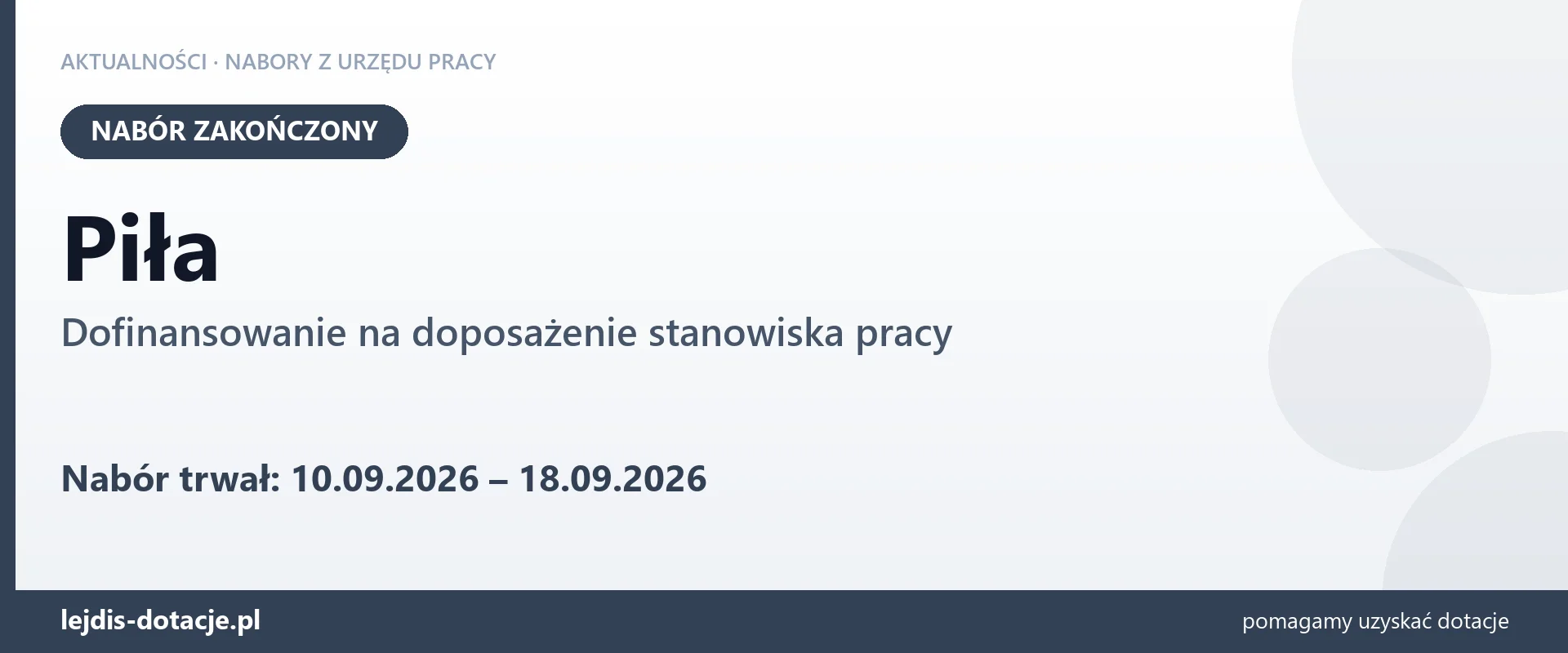 Piła: nabór na dofinansowanie na doposażenie stanowiska pracy zakończony (18 września 2026)