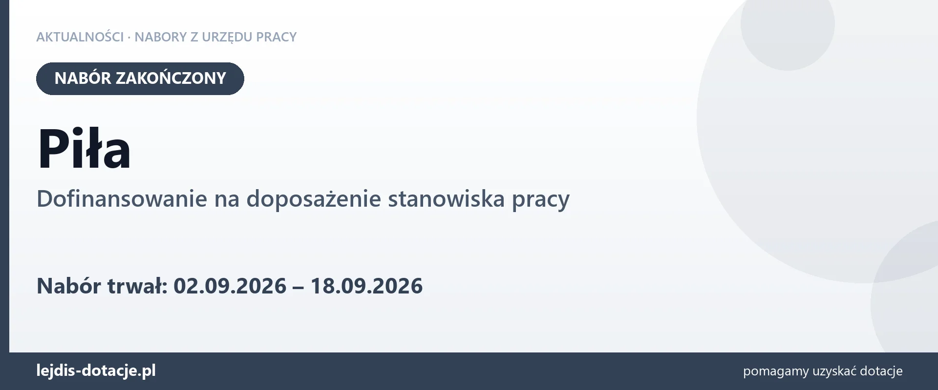 Piła: nabór na dofinansowanie na doposażenie stanowiska pracy zakończony (18 września 2026)