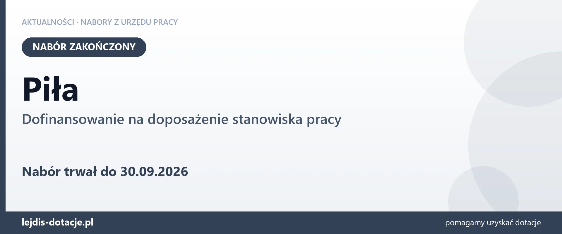 Piła: nabór na dofinansowanie na doposażenie stanowiska pracy zakończony (30 września 2026)