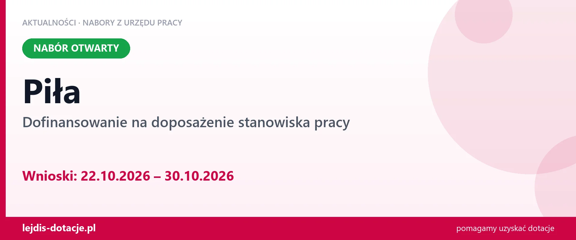 Piła: nabór na doposażenie stanowiska pracy (22 października 2026)