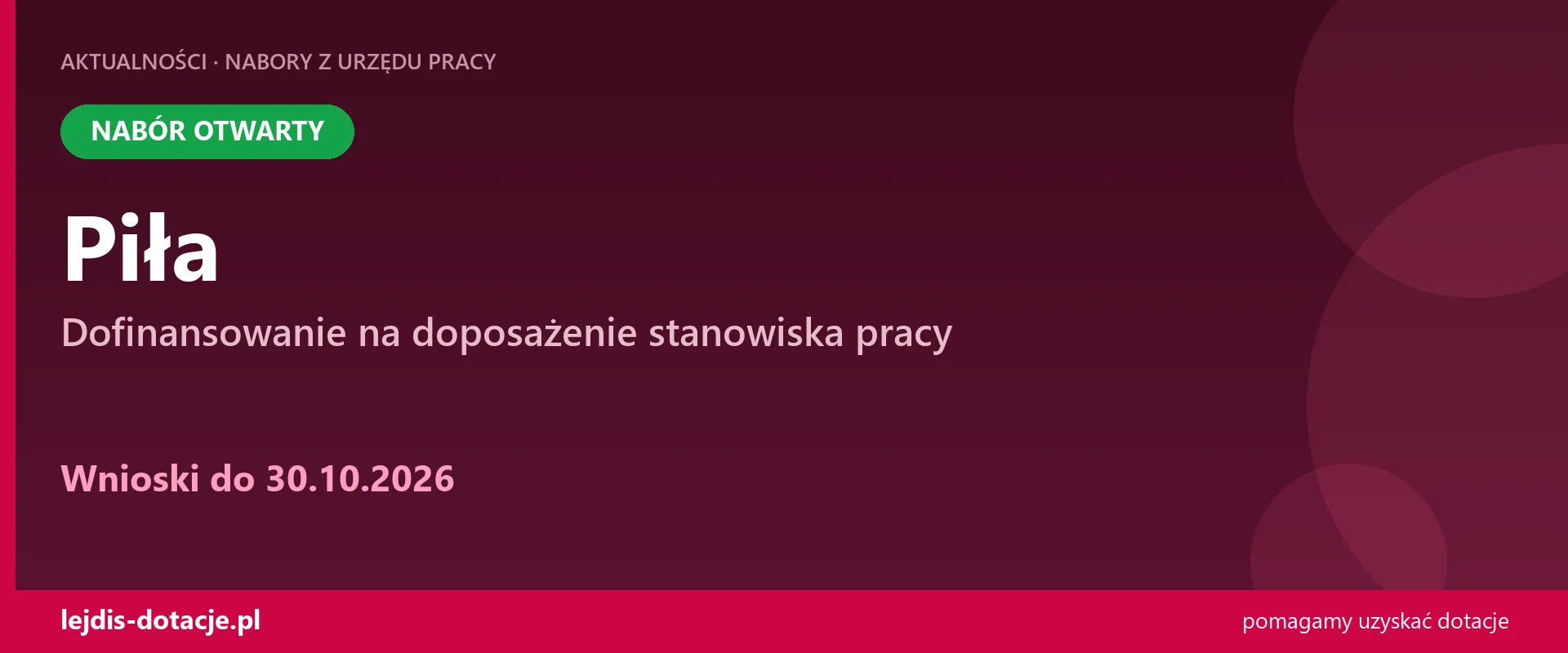Piła: nabór na doposażenie stanowiska pracy (30 października 2026)