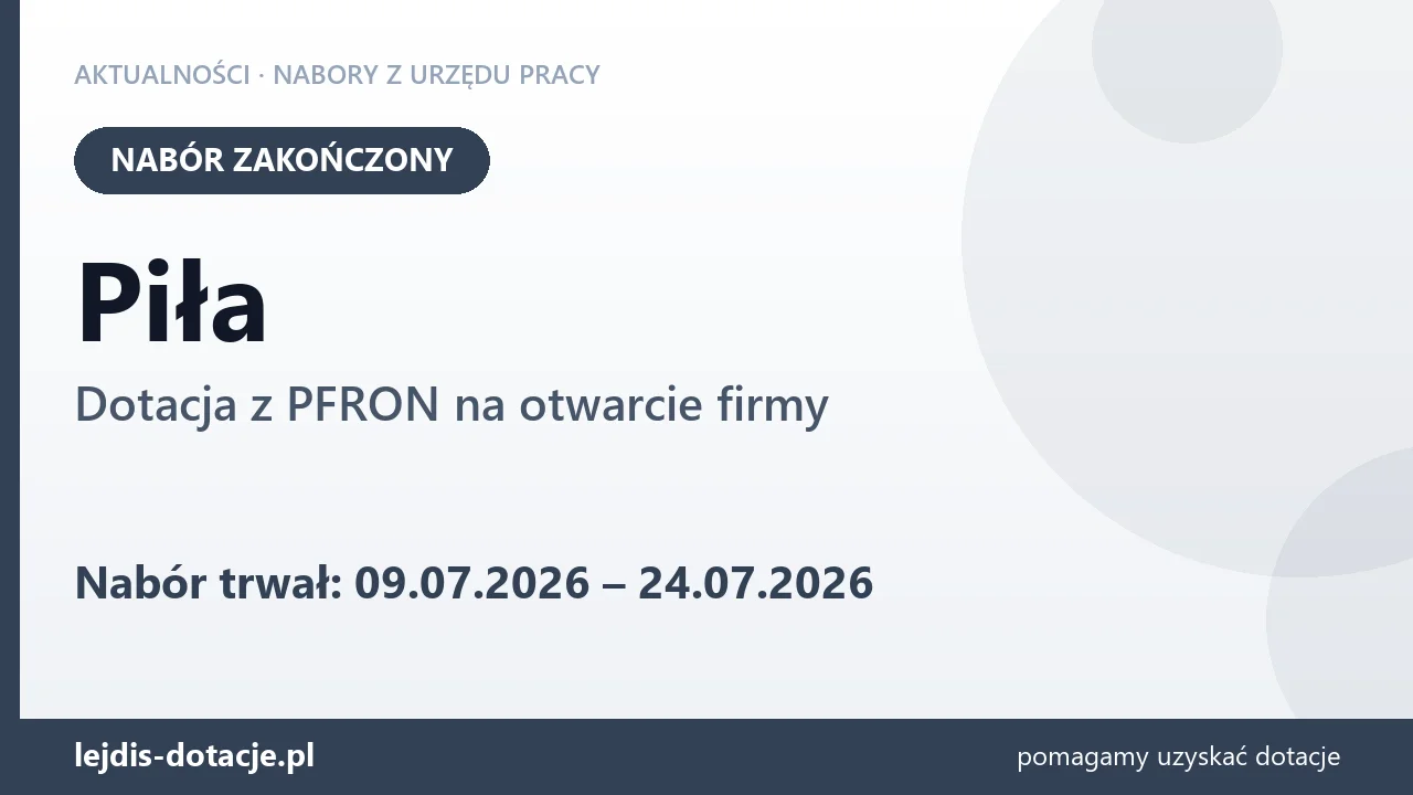 Piła: nabór na dotację z PFRON na otwarcie firmy zakończony (24 lipca 2026)