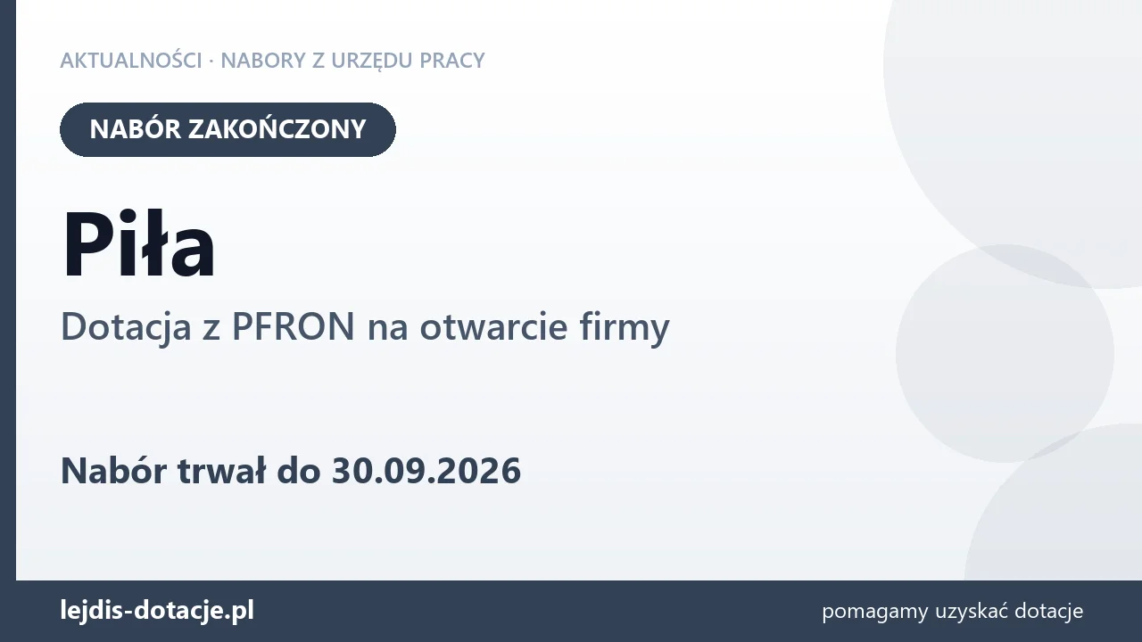 Piła: nabór na dotację z PFRON na otwarcie firmy zakończony (30 września 2026)