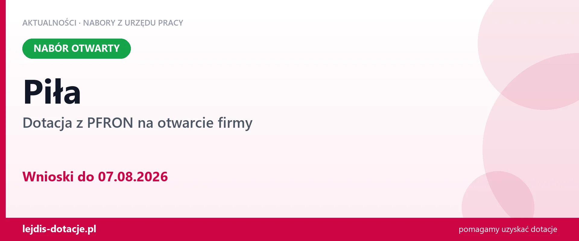 Piła: trwa nabór na dotację z PFRON na otwarcie firmy (7 sierpnia 2026)