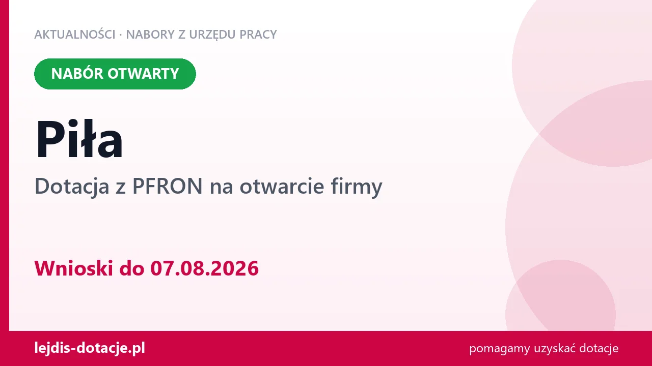 Piła: trwa nabór na dotację z PFRON na otwarcie firmy (7 sierpnia 2026)