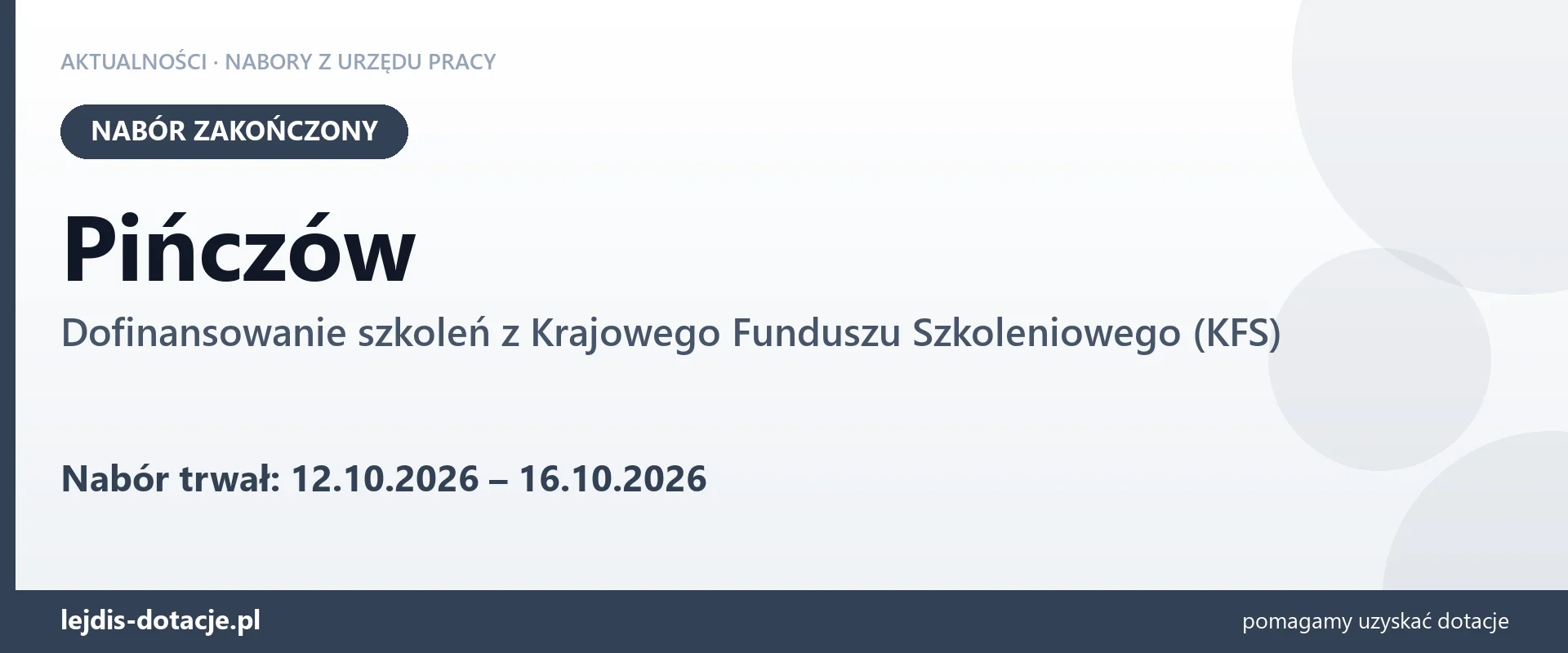 Pińczów: nabór na dofinansowanie szkoleń z KFS zakończony (16 października 2026)